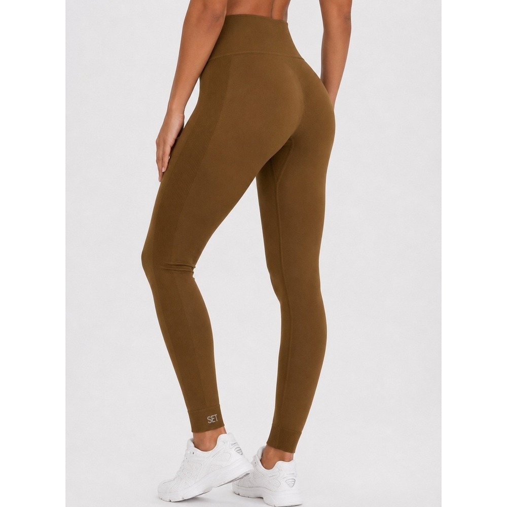 SET ACTIVE Sculptflex High Rise Seamless Leggings Brown S Yoga Gym Athleisure